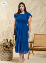 Load image into Gallery viewer, Blue Smocked Curvy Dress
