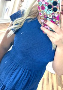 Blue Smocked Curvy Dress